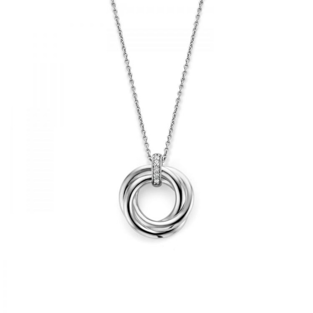 Cokes Afstudeeralbum Gezamenlijk juwelen - Deze zilveren TI SENTO - Milano ketting 3972ZI/42 pronkt met een  cirkelvormige hanger met elegante gedraaide lijnen en een pavé van witte  zirkonia in het midden. Deze ketting, gemaakt van